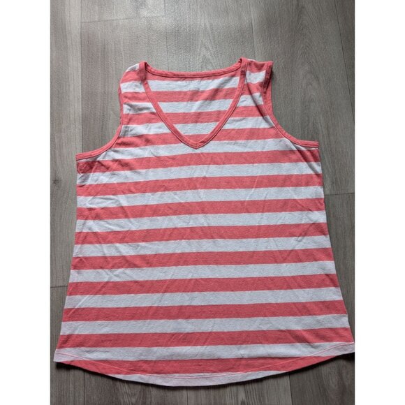 Talbots Plus 1X Coral & White Striped V-Neck Sleeveless Linen Top - Picture 4 of 7